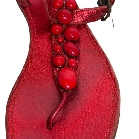 Sigerson Morrison Red Beaded Leather Sandals – Size 8.5 - Picture 5 of 13